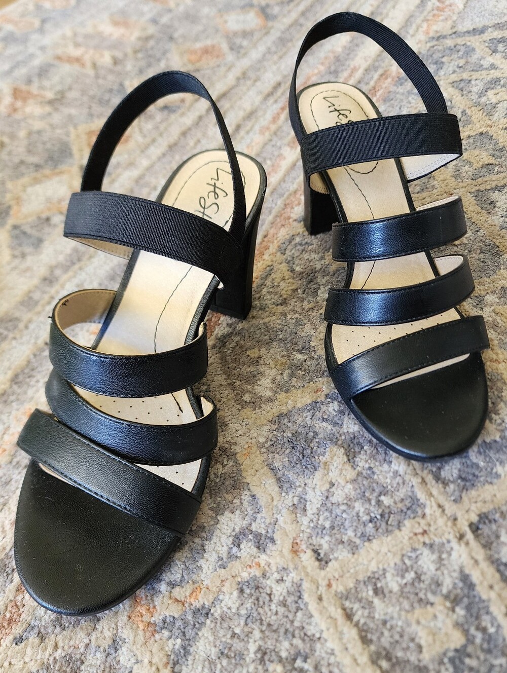 artis Slingbacks, Black Multi-Strap Block Heel Sandals